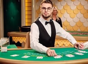 에볼루션 카지노의 벳 스태커 블랙잭, 스태킹·리피트·더블 UI가 강조된 화면