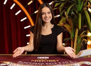 에볼루션 카지노의 프리 베팅 블랙잭, 무료 더블·스플릿과 딜러 22 규칙 안내 화면