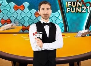 에볼루션 카지노의 인피니트 펀 펀 21 블랙잭, 공유 핸드와 Fun 21 보너스 안내 화면