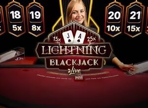 에볼루션 카지노의 라이트닝 블랙잭, 승리 핸드 배수 보너스 연출 화면